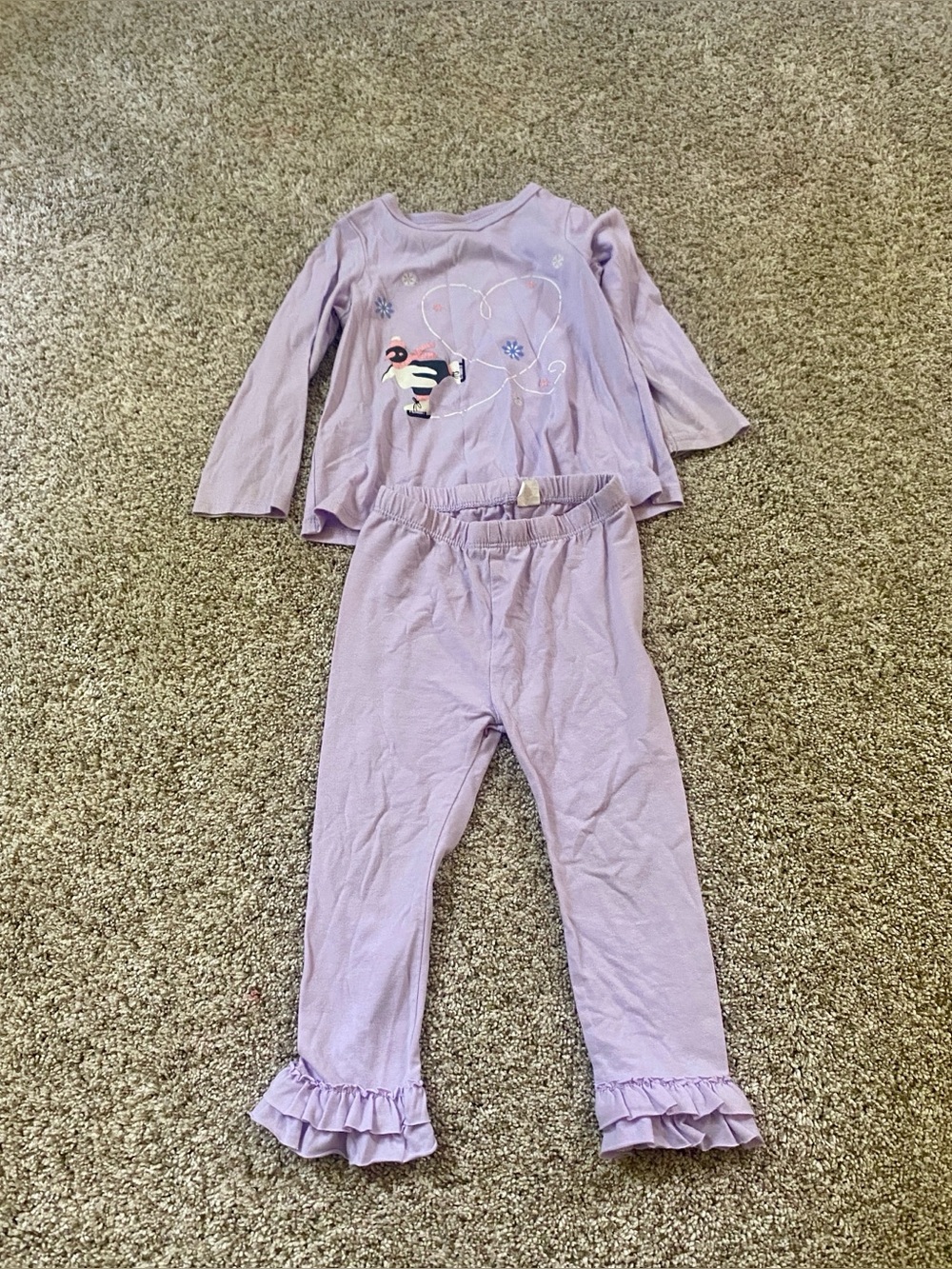 Lilac Penguin Ruffle Kids Pajama Set